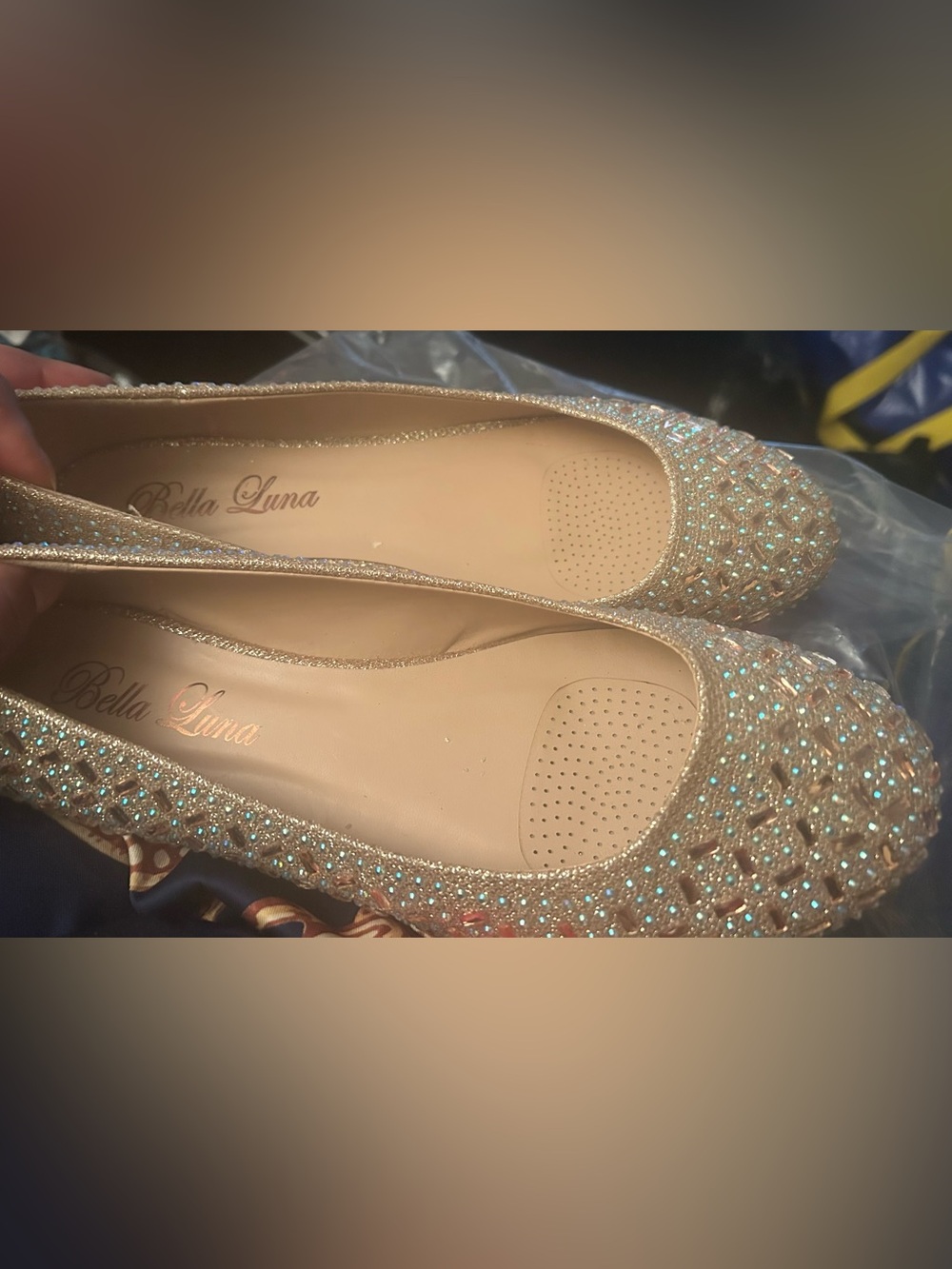Bella Luna Women's Iridescent Crystal-Embellished Champagne Flats